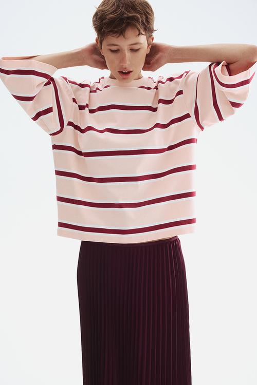 Loose-fit cotton top - powder pink striped