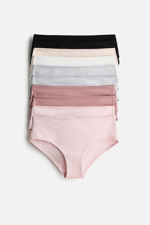 10-pack cotton hipster briefs - white,beige,black,grey,pink