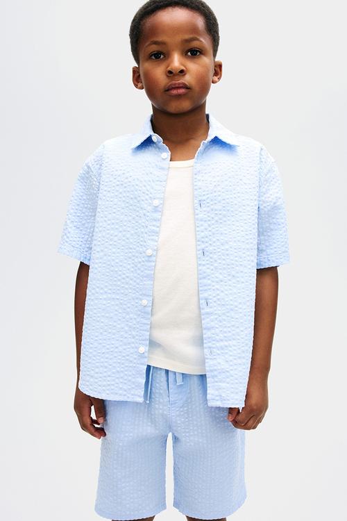 Cotton seersucker shorts - light blue