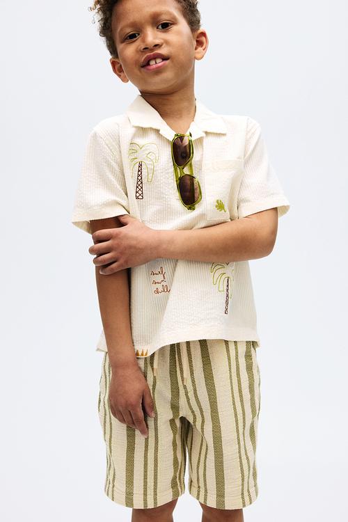 Cotton-blend shorts - beige & green striped