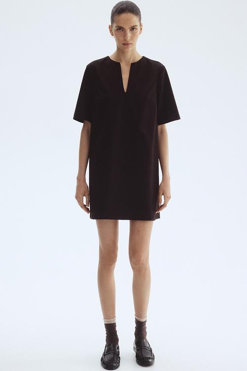 Short-sleeved dress - dark brown