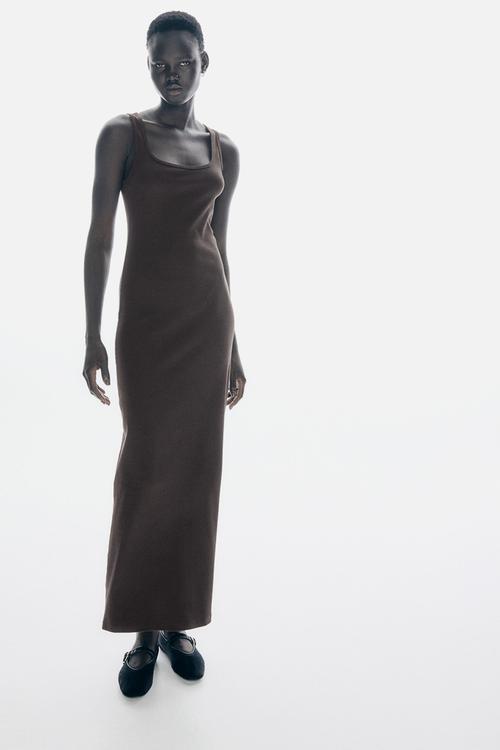 Sleeveless maxi dress - dark brown