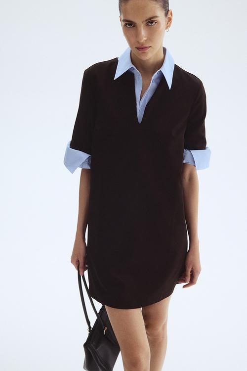 Short-sleeved dress - dark brown