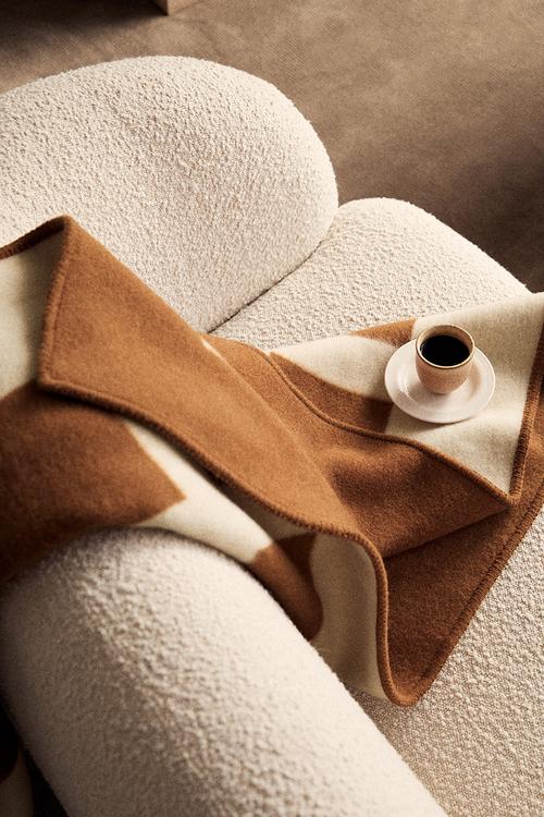 Wool-blend blanket - brown/colour block