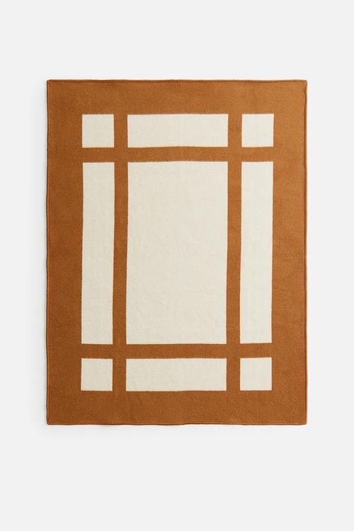Wool-blend blanket - brown/colour block