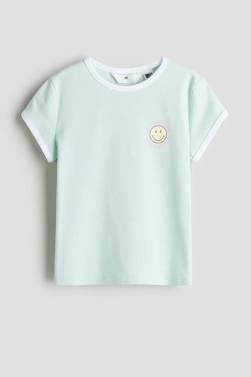 Print-motif cotton top - mint green smileyworld®