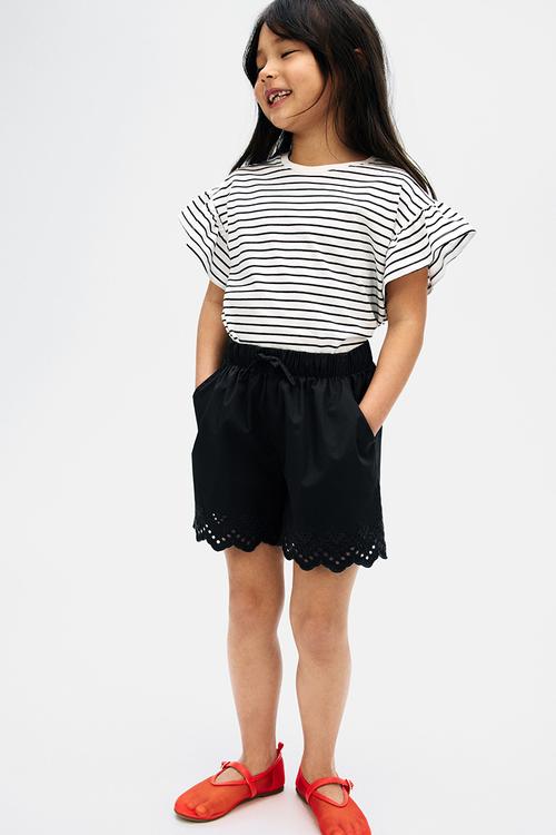 Broderie anglaise cotton shorts - dark grey