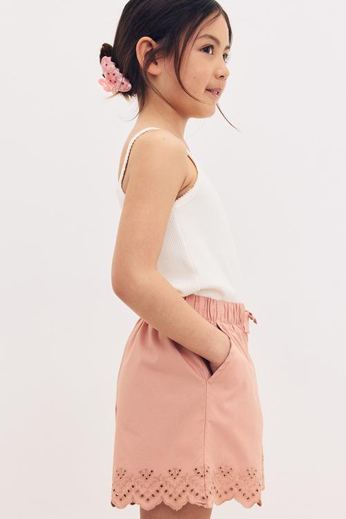 Broderie anglaise cotton shorts - light dusty pink