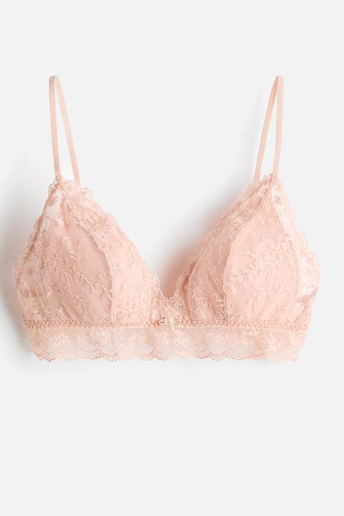 Padded soft embroidered bra - pink