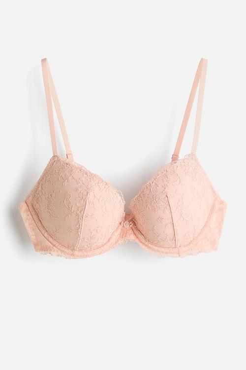 Padded soft embroidered bra - pink