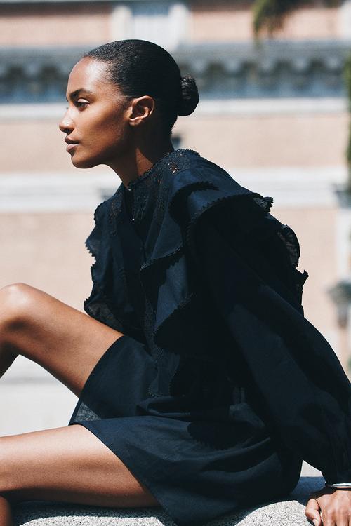 Linen-blend tunic dress - black