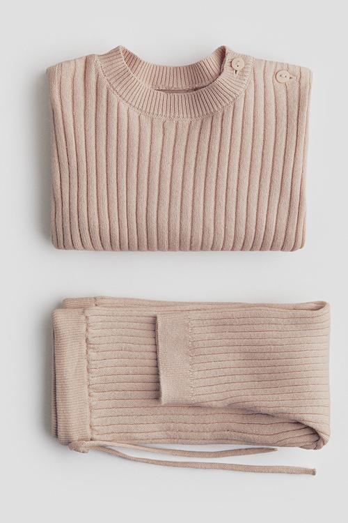2-Piece rib-knit cotton set - light dusty pink