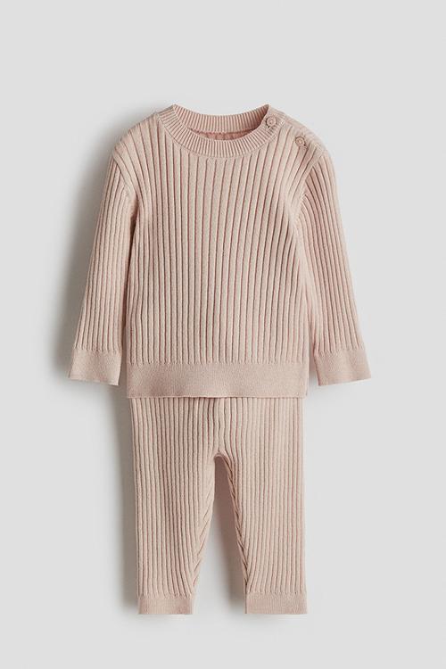 2-Piece rib-knit cotton set - light dusty pink