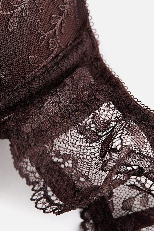 Embroidered push-up bra - dark brown 