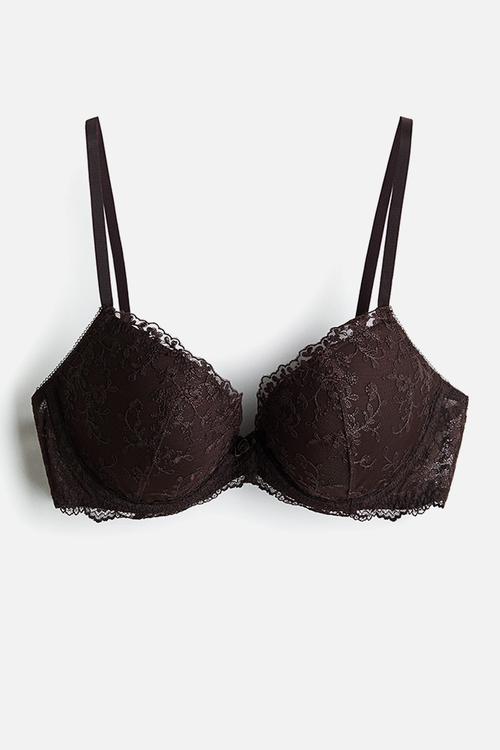 Embroidered push-up bra - dark brown 