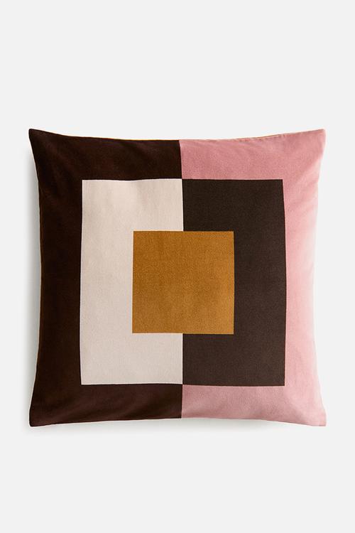 Velvet cushion cover - dusty pink/colour block