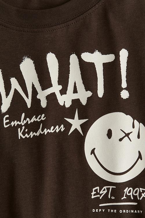 Print-motif cotton T-shirt - dark brown smileyworld®