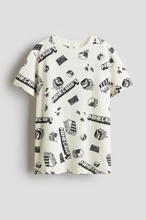 Print-motif cotton T-shirt - white minecraft