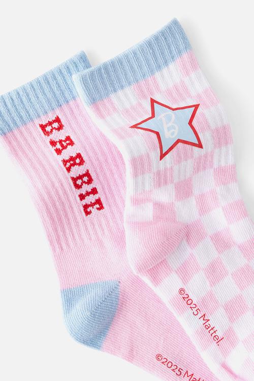 2Pk Lcn Crew Sock - Lcn Mat Blush Pink/Barbie Gingham 1