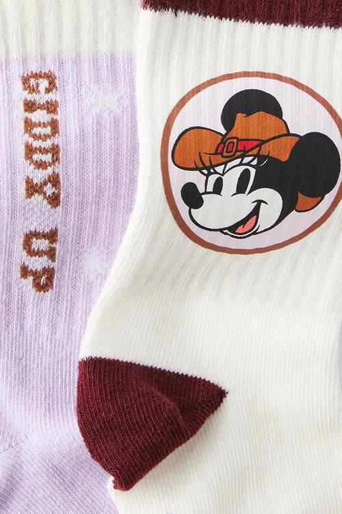 2Pk Lcn Crew Sock - Lcn Dis Vintage Lilac/Minnie Mouse 1