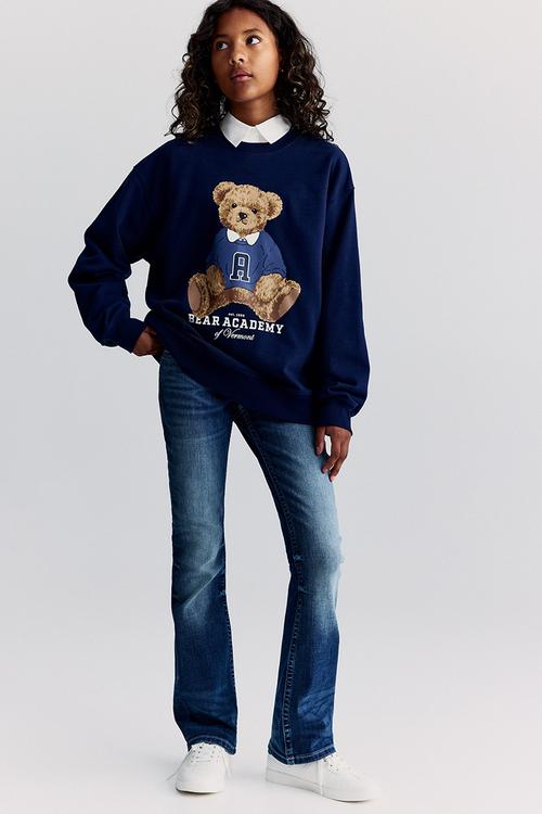 Printed sweatshirt - navy blue teddy bear