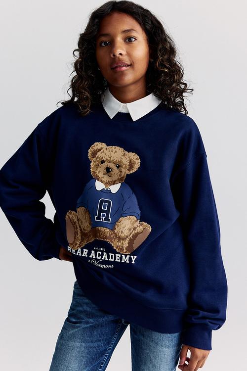 Printed sweatshirt - navy blue teddy bear