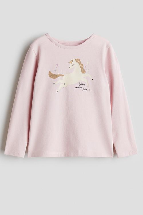 Printed jersey top - light pink horse