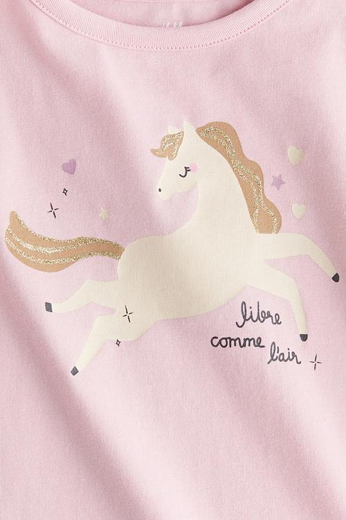 Printed jersey top - light pink horse