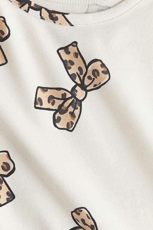 Printed jersey top - cream bows 