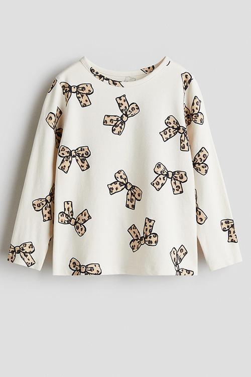 Printed jersey top - cream bows 