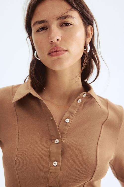 Collared top - dark beige