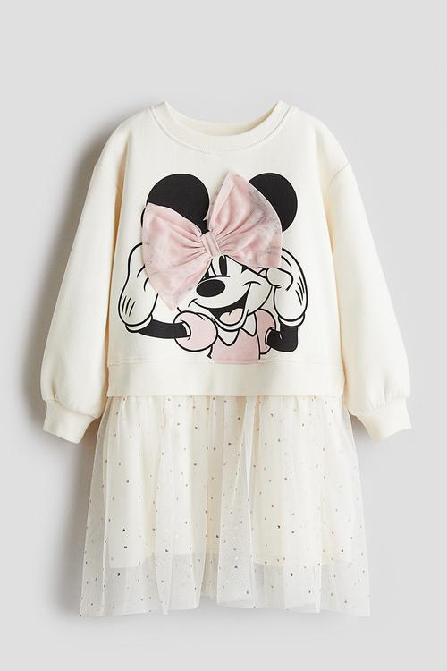 Printed tulle-skirt sweatshirt dress - white minnie mouse