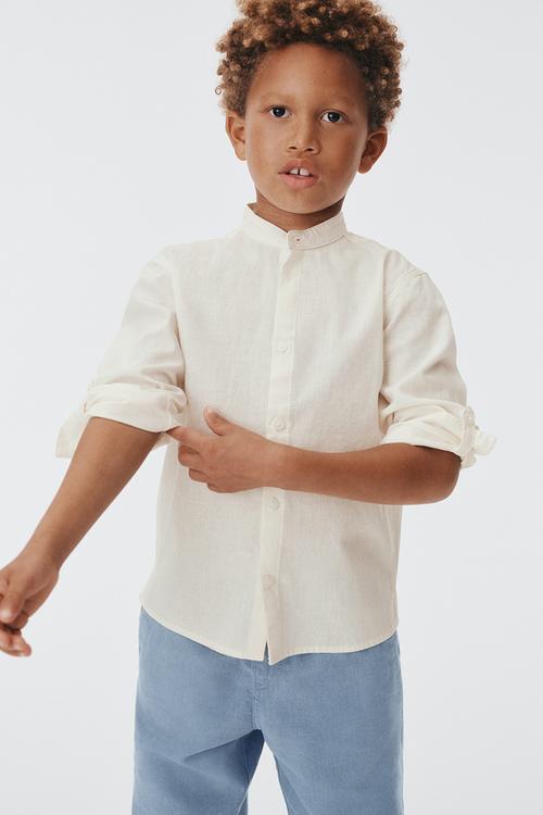 Linen blend grandad shirt - cream