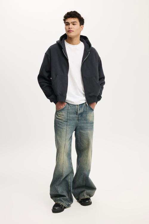 Cropped Zip Up Hoodie - Washed Black
