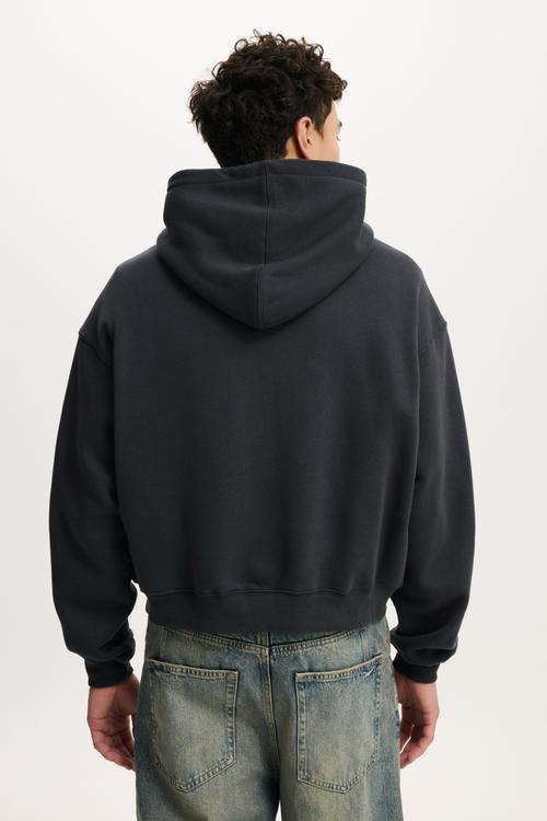 Cropped Zip Up Hoodie - Washed Black
