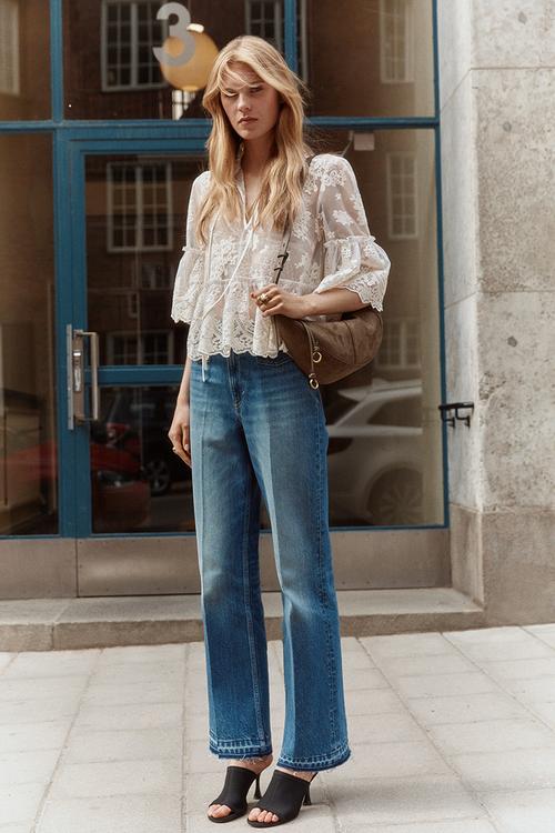 High flared jeans - washed denim blue