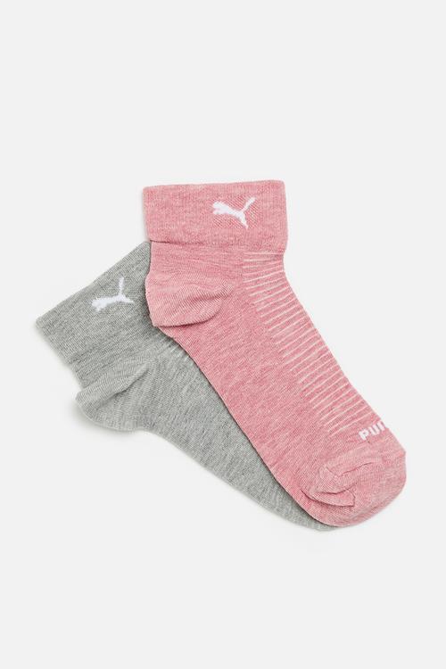 Ladies 2 pk ankle socks - med grey heather & brick melange