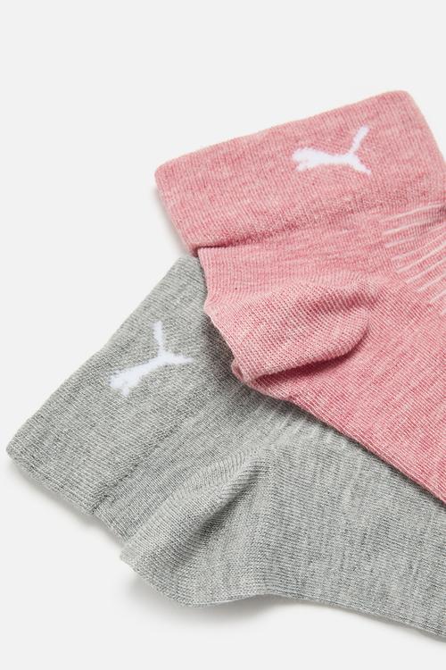 Ladies 2 pk ankle socks - med grey heather & brick melange