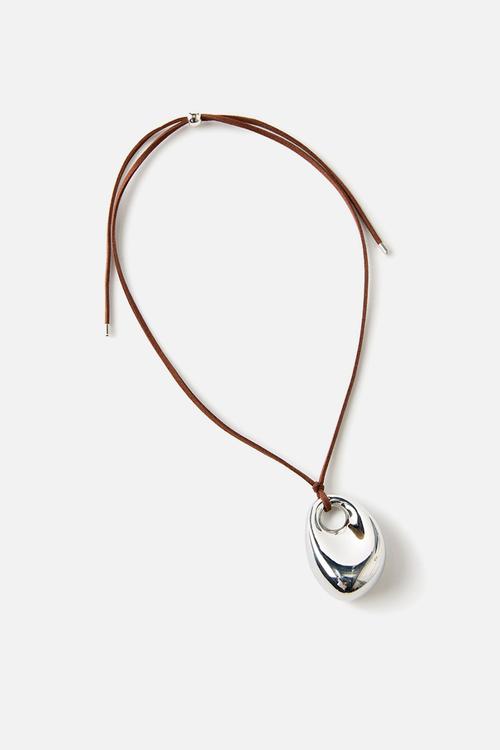 Cord Pendant PebbleNecklace - Silver/Choc