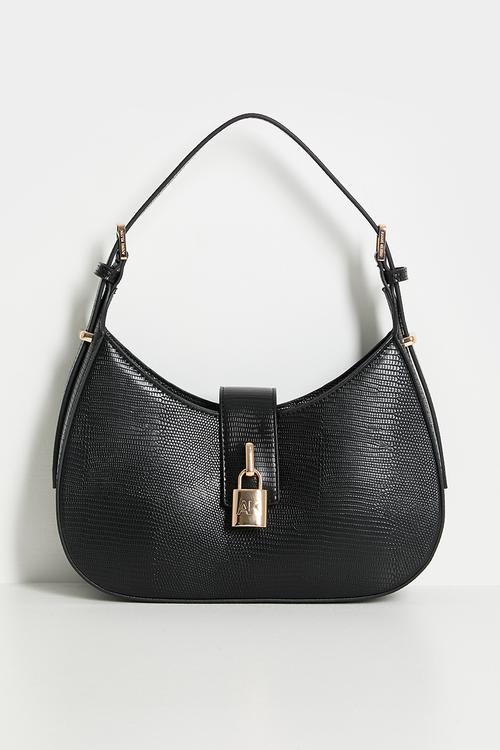 Exclusive Small Curved Shoulder Bag With Detachable Strap - Black