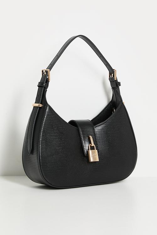 Exclusive Small Curved Shoulder Bag With Detachable Strap - Black