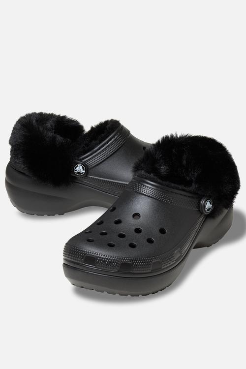 Classic Platform fuzz lined clog - black