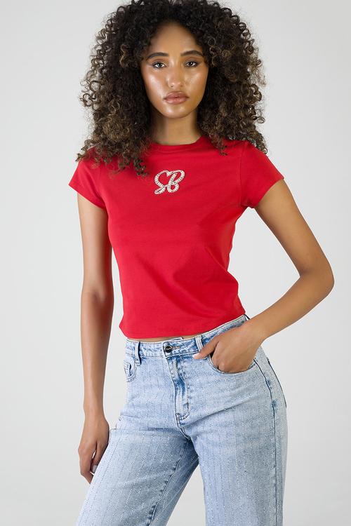 For The Story: Tshirt With Pearl Branded Transfer - Red
