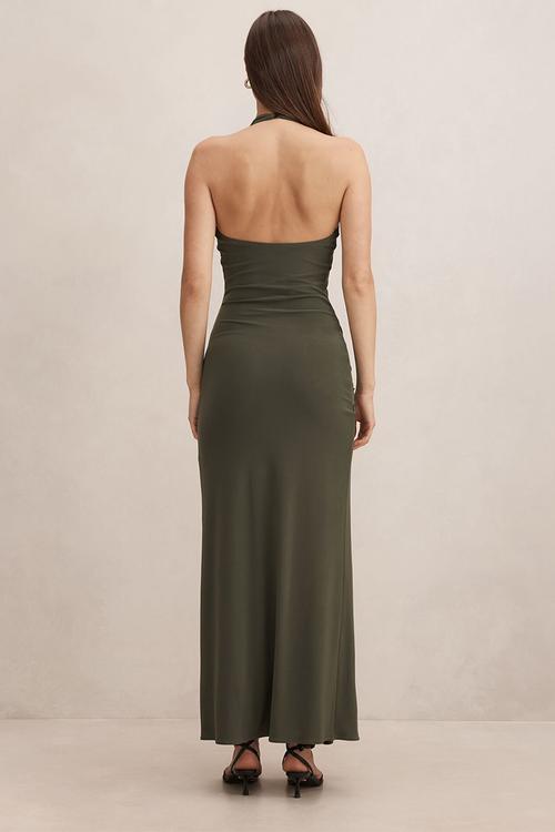 Abby halter jersey maxi dress in thyme green