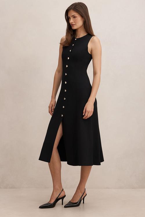 Lucienne fit and flare knit midi dress in black