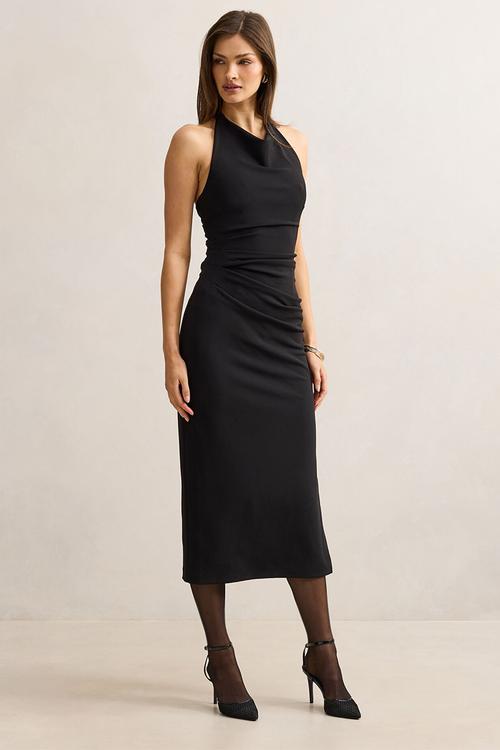 Daphne halter column midi dress in black
