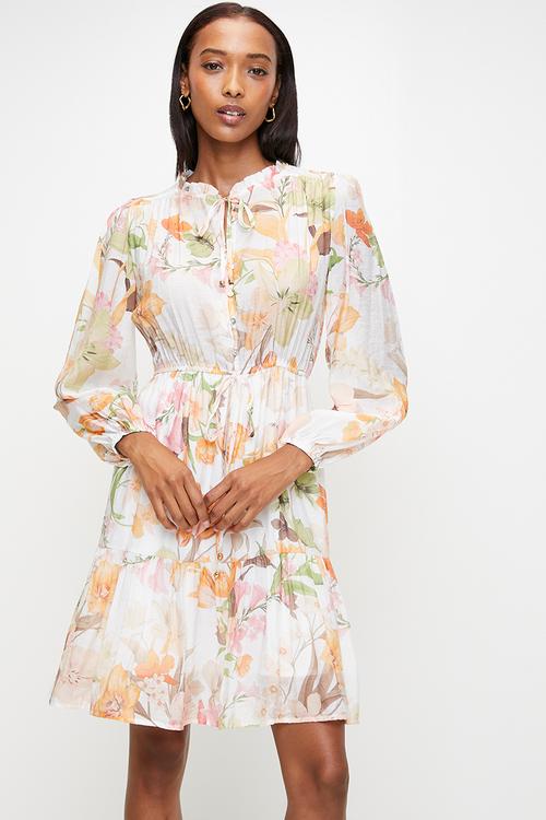Floral tiered mini dress - multi