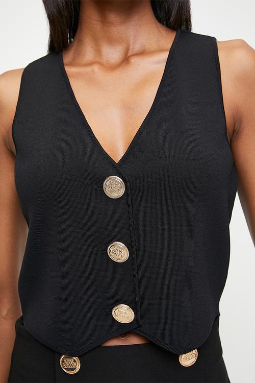 Ladies sofia knit waistcoat top - black