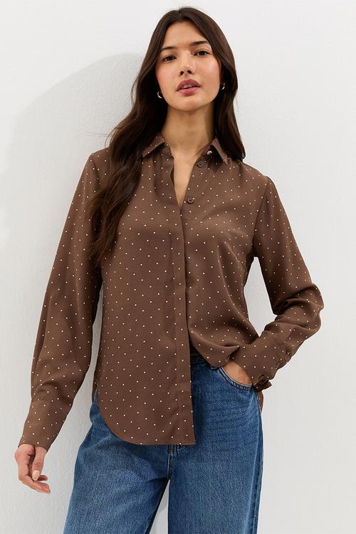 Ec k vde alice spot claire gold btn shirt - 29 brown pattern
