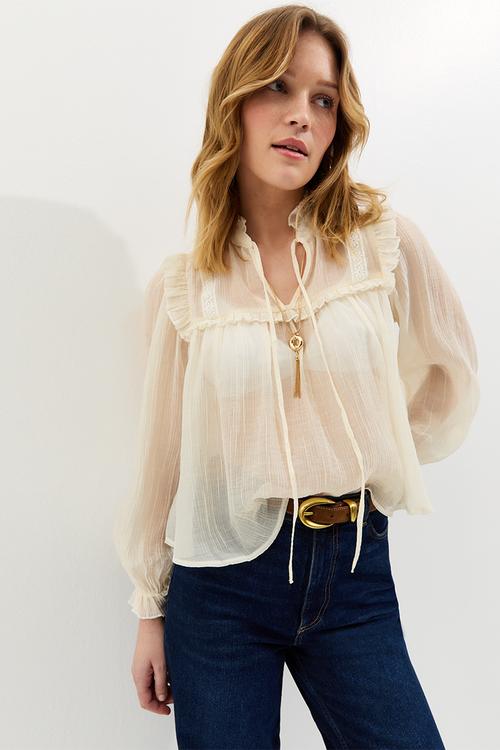 Lizzy bib lace blouse - white